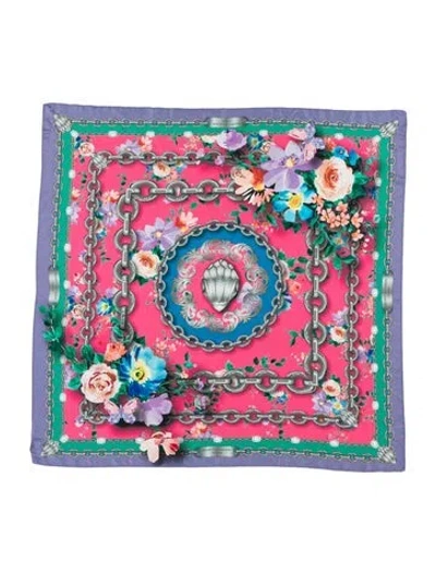 Pre-owned Kurt Geiger Silk Floral Print Scarf In Orange