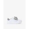 Kurt Geiger Mini Laney Crystal-embellished Bow Leather Trainers 6-7 Years In Silver Com