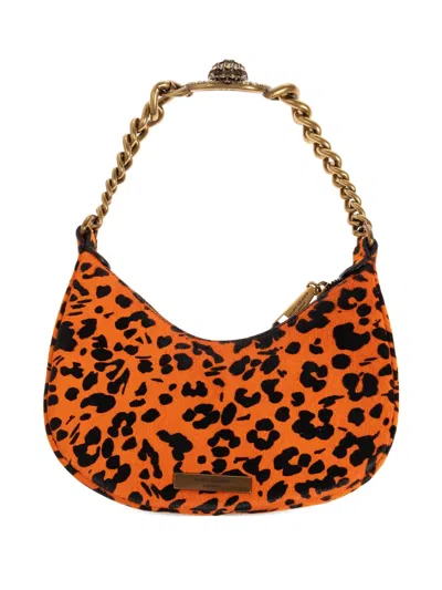 Kurt Geiger Small Chelsea Chain-embellished Leopard-print Shoulder Bag In Orange