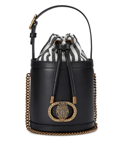 Kurt Geiger London Small Chelsea Leather Round Bucket Bag In Black