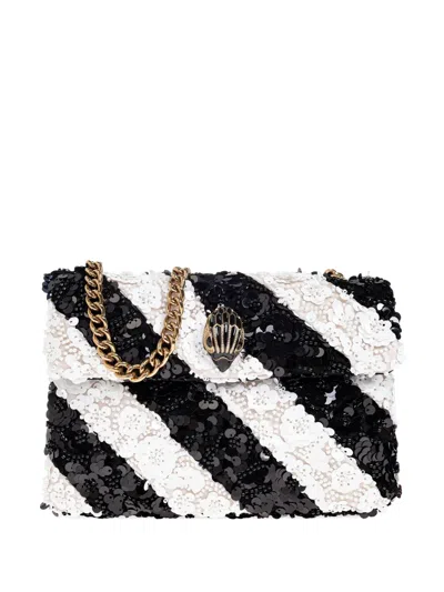 Kurt Geiger Small Kensington Sequin-stripe Shoulder Bag In Black