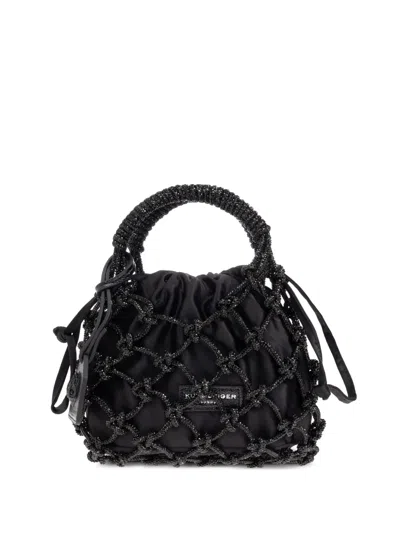 Kurt Geiger Small Macramé Crystal-embellished Tote Bag In Black