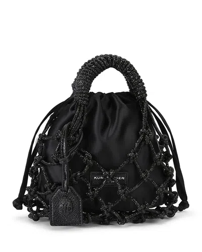 Kurt Geiger Small Macrame Crystal Mini Bucket Bag In Black