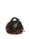 Kurt Geiger Womens Green Oth Macrame Small Faux-fur Grab Bag In Brown