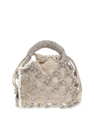 Kurt Geiger Small Macramé Tote Bag In Silver