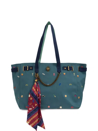 Kurt Geiger Solane Embroidered Tote Bag In Green