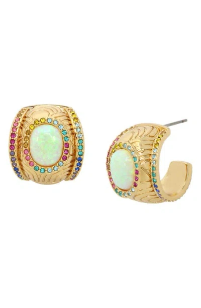 Kurt Geiger Southbank Imitation Opal Hoop Earrings In Gold Multi