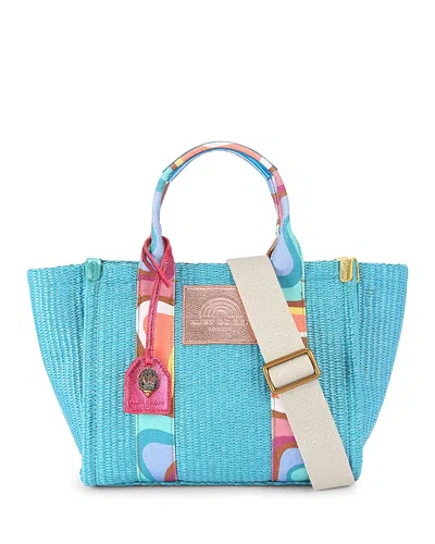 Kurt Geiger Southbank Straw Small Shopper Tote In Open Blue