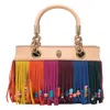 Kurt Geiger Square Kensington Fringe Tote Bag In Neutral