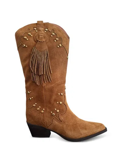 Kurt Geiger Studded Fringed-tassel Boots In Brown