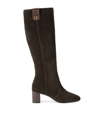 Kurt Geiger Suede Chelsea Trim Knee-high Boots In Brown