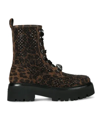 Kurt Geiger Suede Embellished Chelsea Perf Ankle Boots In Brown