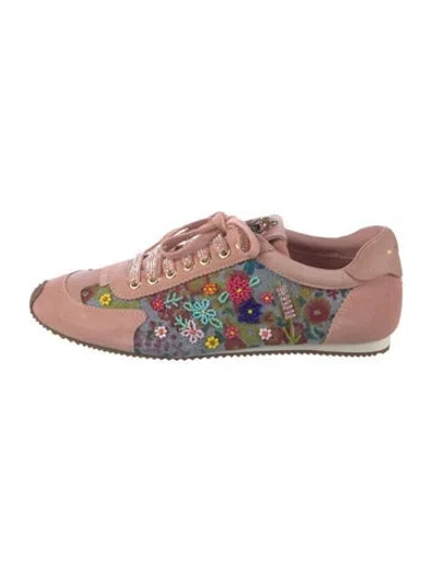 Pre-owned Kurt Geiger Suede Floral Print Sneakers In Pink