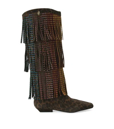 KURT GEIGER SUEDE FRINGED KNEE-HIGH BOOTS 20