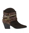 Kurt Geiger Suede Multi-strap Western Ankle Boots In Brown