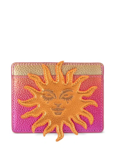 Kurt Geiger Sun-motif Grain Leather Card Holder In Pink