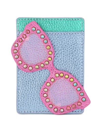 Kurt Geiger Sunglasses-motif Leather Card Holder In Blue
