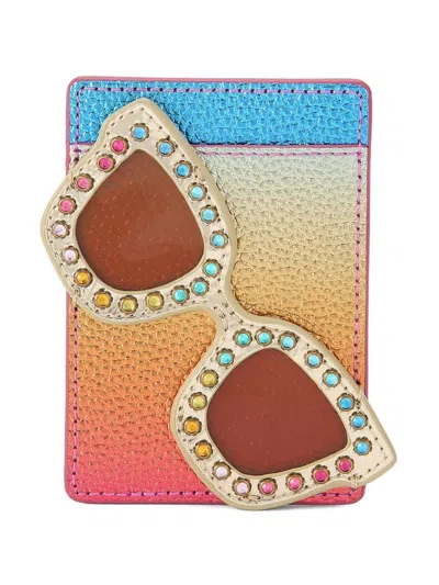 Kurt Geiger Sunglasses-motif Metallic-leather Card Holder In Multi