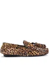 Kurt Geiger Leather Leopard Fringe Moccasins In Brown