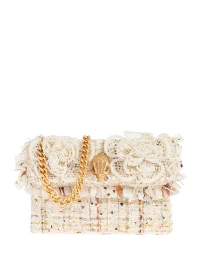 Kurt Geiger Tweed Floral Appliqué Shoulder Bag In Neutral