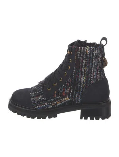 Pre-owned Kurt Geiger Tweed Tweed Pattern Lace-up Boots In Blue