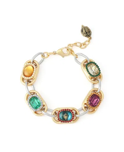 Kurt Geiger Two-tone Crystal And Imitation Pearl Adjustable Chain Bracelet In Gold