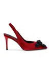 Kurt Geiger 65mm Crystal-embellished Bow Slingback Flats In Red
