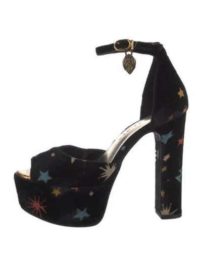 Pre-owned Kurt Geiger Velvet Graphic Print Pumps In Black