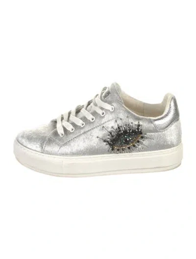 Pre-owned Kurt Geiger Velvet Graphic Print Sneakers In White