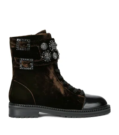 Kurt Geiger Velvet Stoop Ankle Boots In Brown