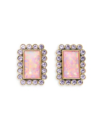 Kurt Geiger Vintage Rectangle Gem Button Earrings In Pink