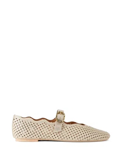 Kurt Geiger Wavy Mayfair Crystal-embellished Ballet Flats In Gold