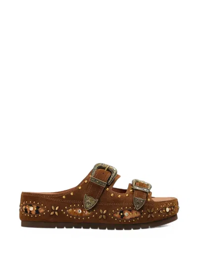 Kurt Geiger Western Buckle Platform Sandals In Brown