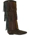 Kurt Geiger London Crystal Embellished Fringe Western Boot In Brown