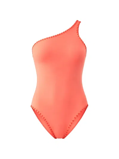Kurt Geiger Whipstitch-trim One-shoulder Swimsuit In Orange