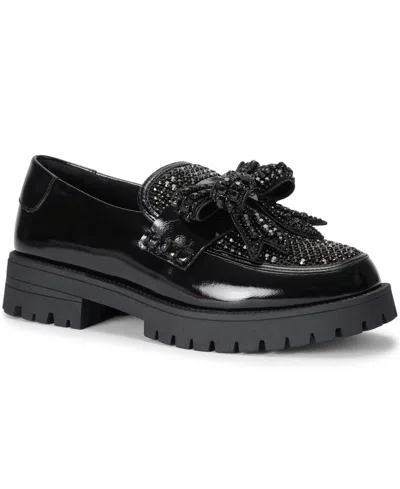 Kurt Geiger Women's Bow Crystal Lug-sole Leather Loafers In Black