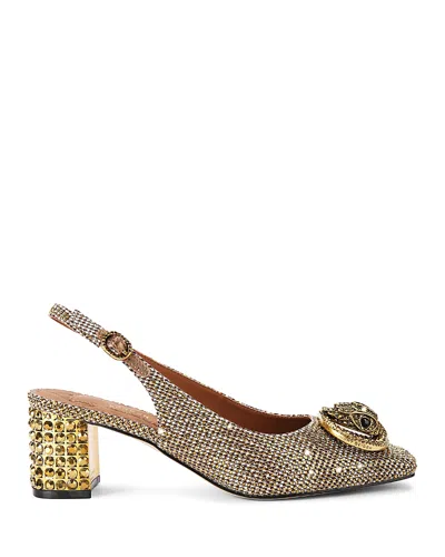 Kurt Geiger Chelsea Block-heel Woven Slingbacks In Gold