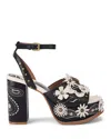 Kurt Geiger London Western Floral Ankle Strap Platform Sandal In Black