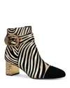 Kurt Geiger Women's Mayfair Eagle Head Buckle Black High Heel Ankle Boots In Zebra