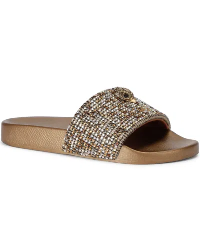 Kurt Geiger Women's Meena Eagle Denim Slides In Brown