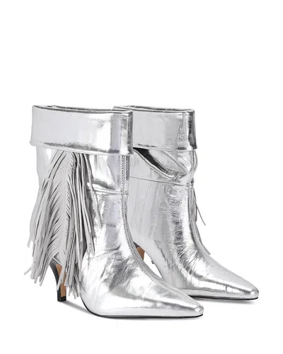 Kurt Geiger Women's Piccadilly Slouch Fringed Leather Boots In Silver