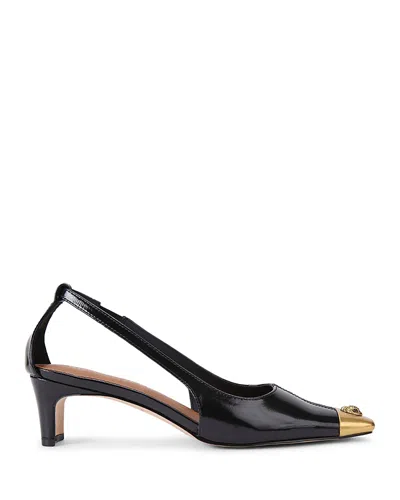 Kurt Geiger Womens Black Regent Low Open-toe Leather Heeled Slingback Courts