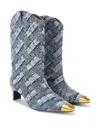 Kurt Geiger Denim Crystal-embellished Regent Boots In Navy