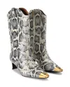 Kurt Geiger Women's Regent Snip Toe High Heel Snake Embossed Boots In Open White