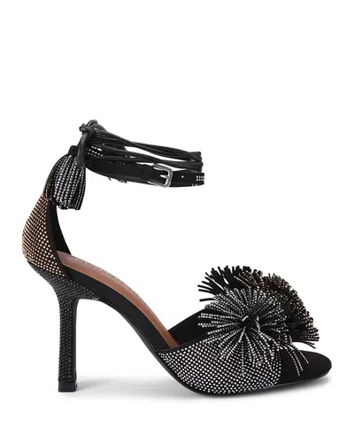 Kurt Geiger Women's Suede Pom Pom Ankle Tie Sandals In Gray