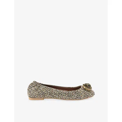 Kurt Geiger Womens Beige Comb Chelsea Embellished Woven Ballet Flats Eur 38/5 Uk In Multi