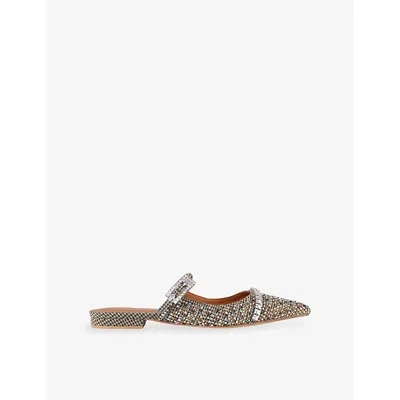 Kurt Geiger Womens Beige Comb Strass Buckle Flat Woven Mules Eur 35 / 2 Uk In Silver