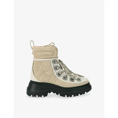 Kurt Geiger Womens Beige Kensington Hiker Quilted Leather Ankle Boots Eur 39 / 6 Uk In Multi