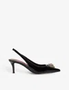 Kurt Geiger Womens Black Belgravia Crystal-embellished Eagle-head Patent Sling Back Sandals Eur 35 / 2 Uk In Black