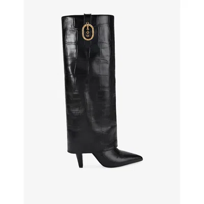 Kurt Geiger Womens Black Fold-over Tall Leather Knee-high Boots Eur 38/5 Uk